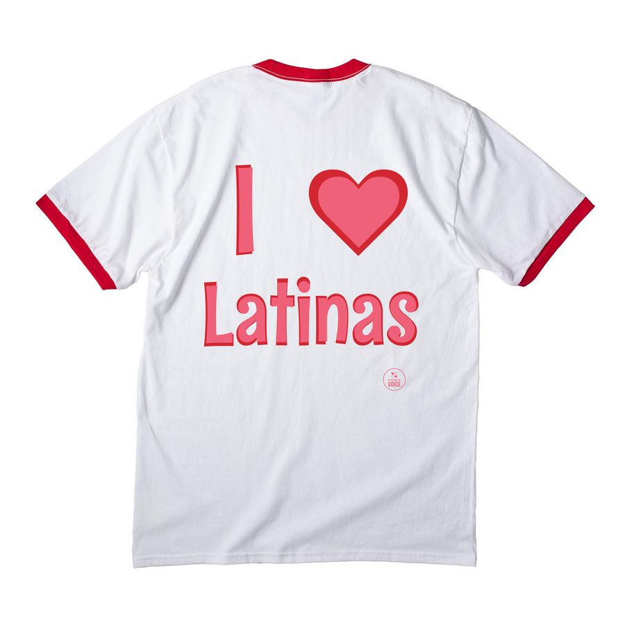 I love Latinas, a White/ Red Cotton Ringer Tee (back-view)