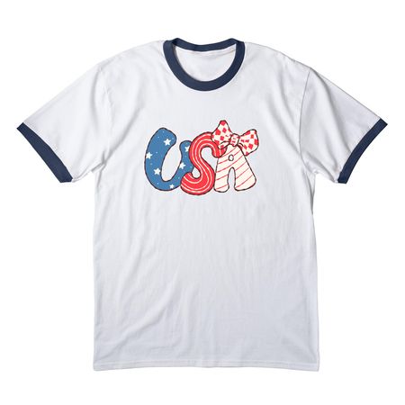 USA, a White/ Navy Cotton Ringer Tee