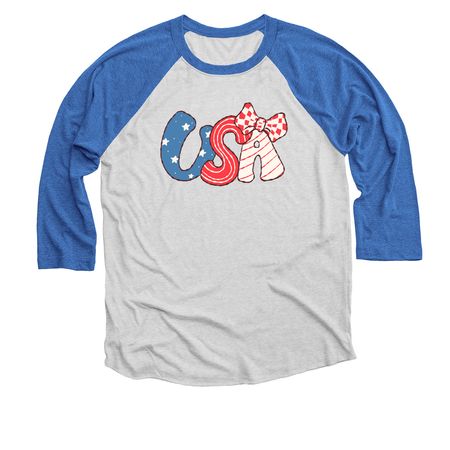 USA, a Vintage Royal and Heather White 3/4 Sleeve Baseball Tee