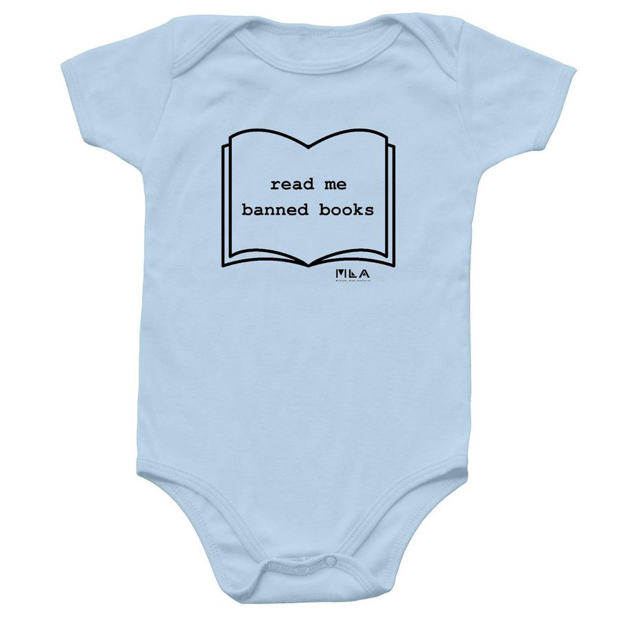 Banned Books Onesie, a Light Blue Infant Onesie