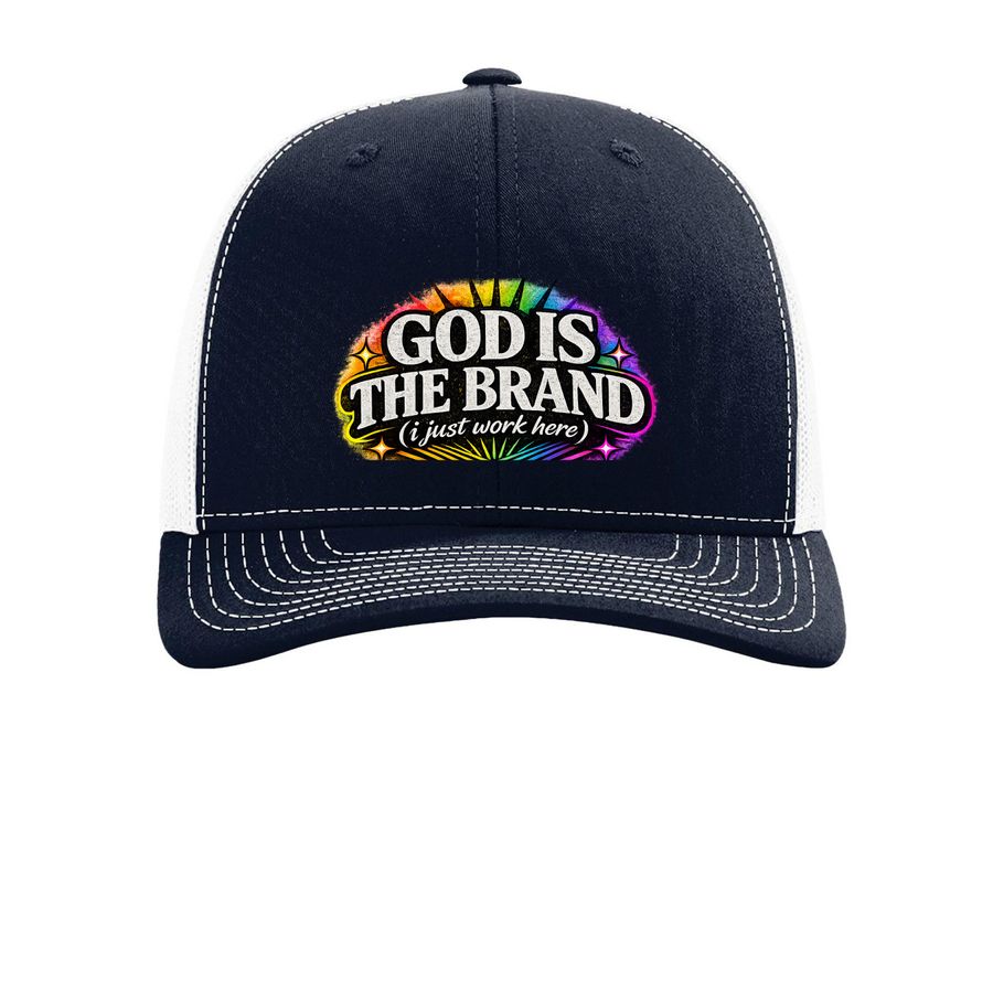 GOD IS THE BRAND.., a Navy/ White Printed Snapback Trucker Cap