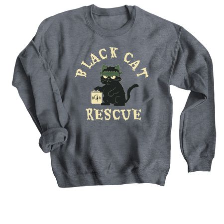 Black Cat Rescue Halloween 2025, a Dark Heather Crewneck Sweatshirt
