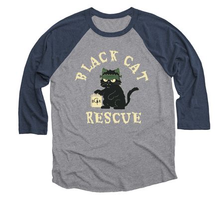 Black Cat Rescue Halloween 2025, a Vintage Navy and Premium Heather 3/4 Sleeve Baseball Tee