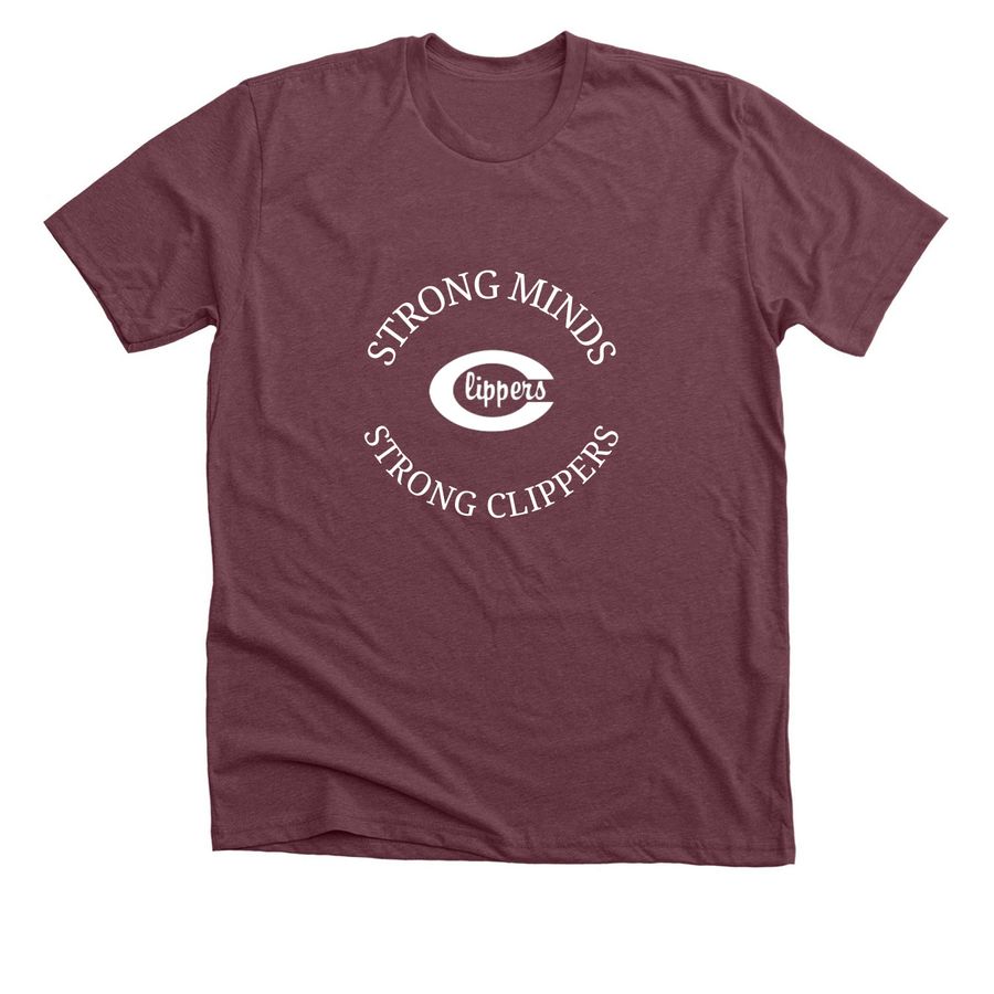Strong Minds, Strong Clippers, a Heather Maroon Premium Unisex Tee