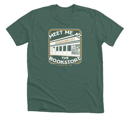 Meet Me at the Bookstore, a Heather Forest Premium Unisex Tee
