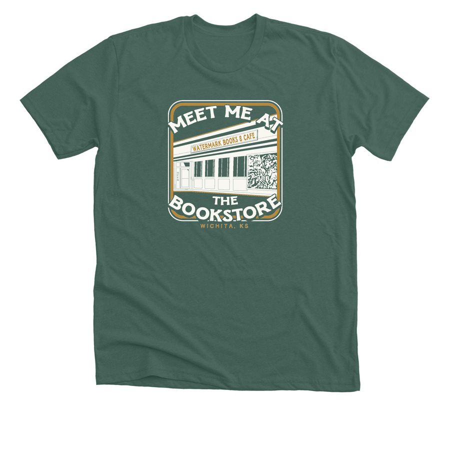 Meet Me at the Bookstore, a Heather Forest Premium Unisex Tee