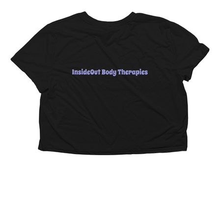 Pilates is my Happy Hour, a Black Women?s Flowy Cropped Tee (back-view)