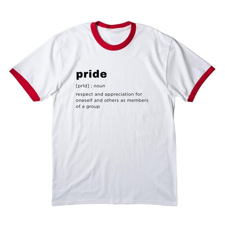 Pride Definition, a White/ Red Cotton Ringer Tee
