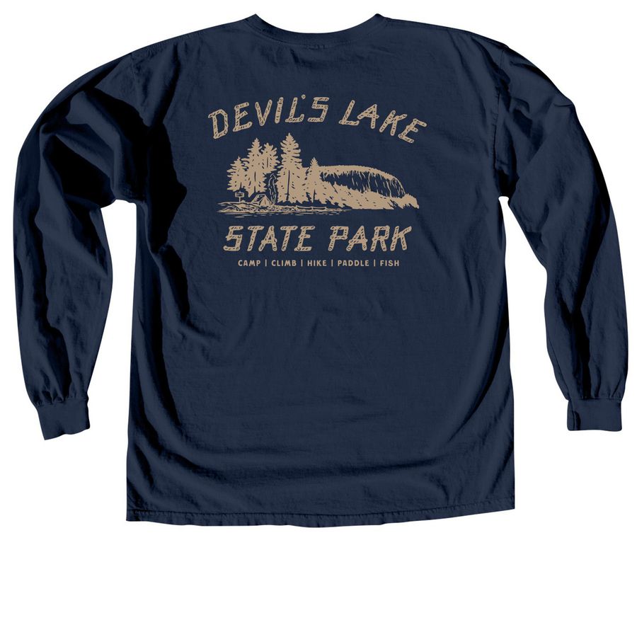 Devil's Lake Pocket/Back Shirt (Sand), a True Navy Comfort Colors Long Sleeve Tee (back-view)