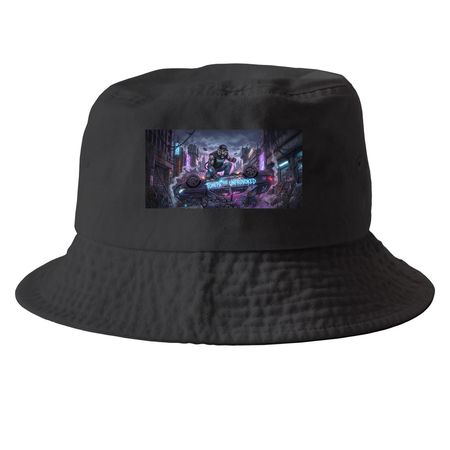 Tonits the Unprovoked Hats, a Black Printed Bucket Hat