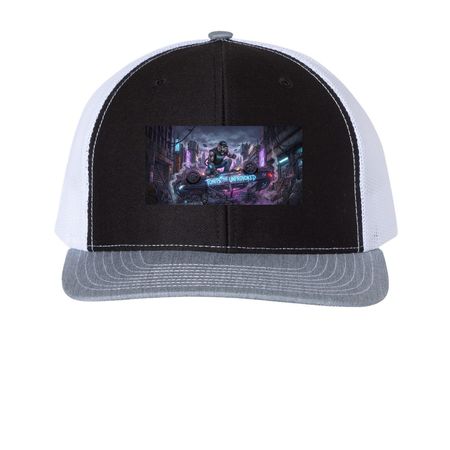 Tonits the Unprovoked Hats, a Black/ White/ Heather Grey Printed Snapback Trucker Cap