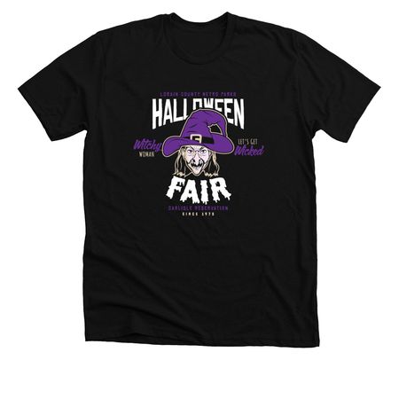 Halloween Fair: Witch, a Solid Black Blend Premium Unisex Tee