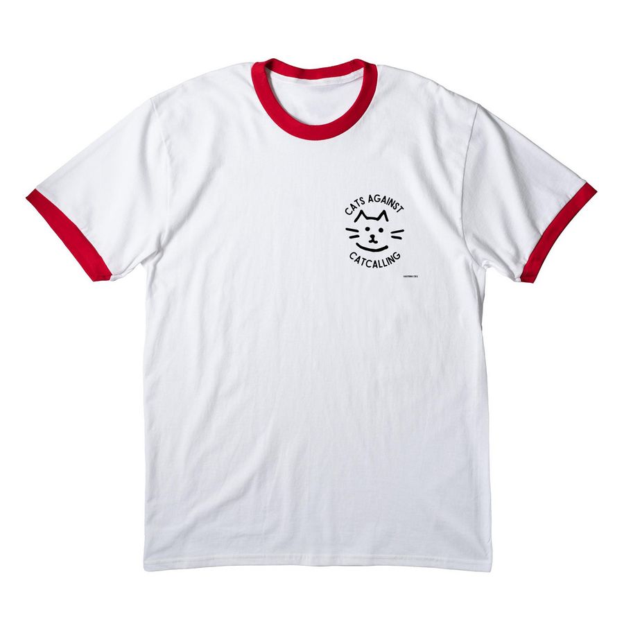 Cats Against Catcalling tees and sweatshirts, a White/ Red Cotton Ringer Tee