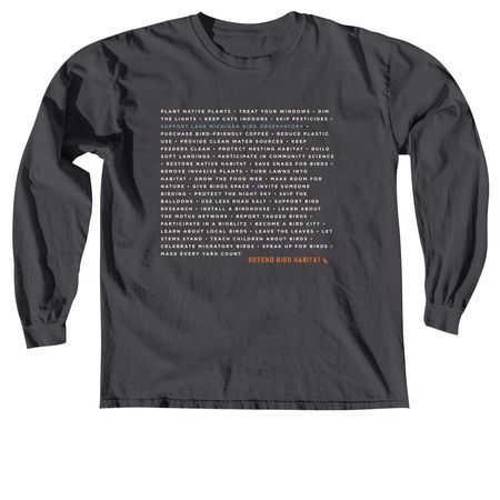 Defend Bird Habitat, a Graphite Comfort Colors Long Sleeve Tee