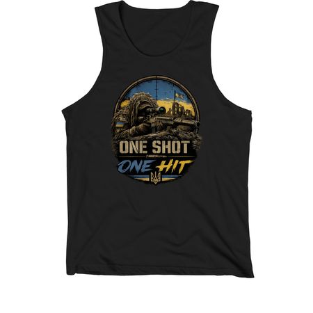 One shot! One hit!, a Black Premium Cotton Tank