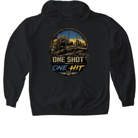One shot! One hit!, a Black Gildan Softstyle Pullover Hoodie