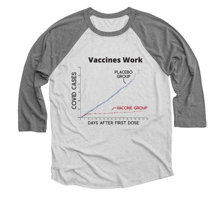 Vaccines Work 3.0, a Premium Heather and Heather White 3/4 Sleeve Baseball Tee