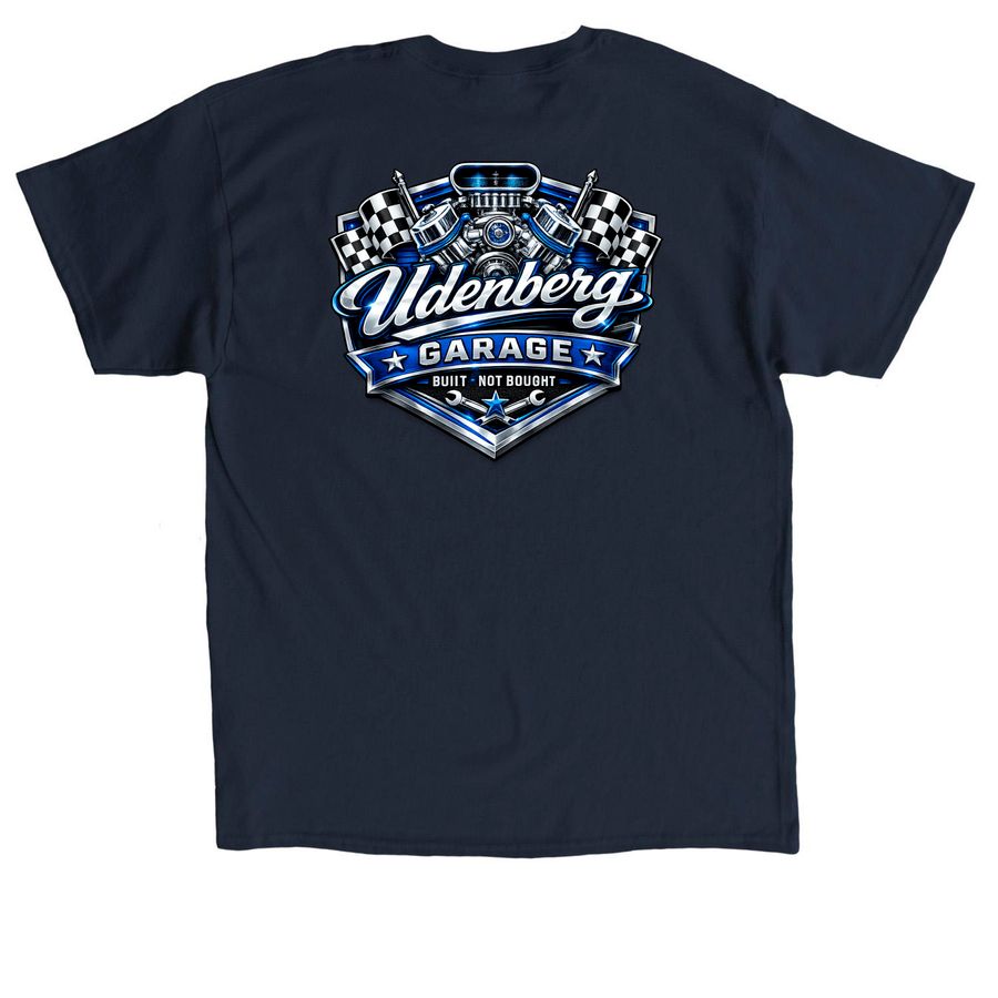 Blue "Udenberg Garage" Logo&nbsp;, a Navy Classic Unisex Tee (back-view)