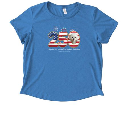 America 250: Home of the Brave & the Bichon, a Azure Blue Allmade Eco Triblend Women?s Scoop Neck Tee