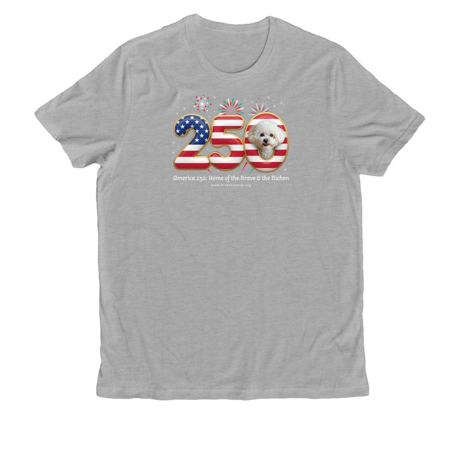 America 250: Home of the Brave & the Bichon, a Granite Grey Heather Allmade Organic Cotton Unisex Tee