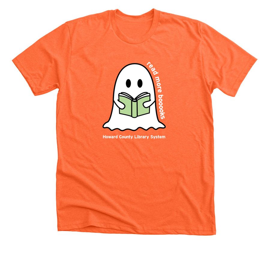 Booooks White Print Top, a Heather Orange Premium Unisex Tee