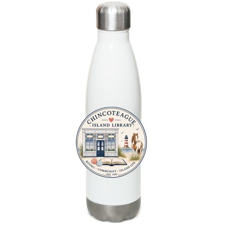 Chincoteague Island Library, a White Stainless Steel Water Bottle