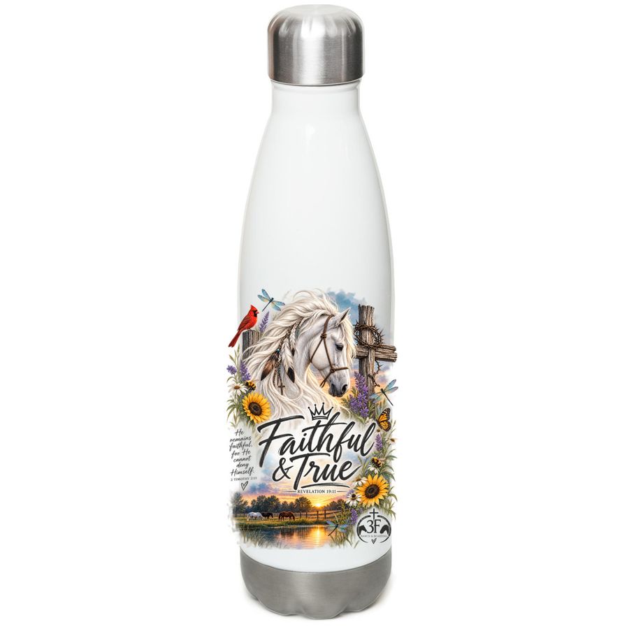 Faithful & True, a White Stainless Steel Water Bottle