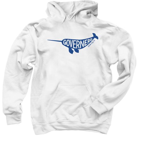 Governerd Narwhal, Blue Logo White Hoodie