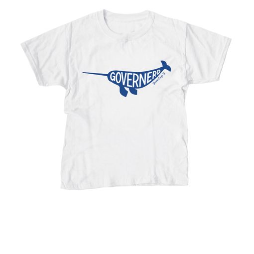 Governerd Narwhal, Blue Logo White Youth Tee