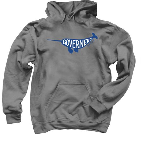 Governerd Narwhal, Blue Logo Charcoal Hoodie