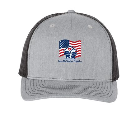 GMSP Americana Hat, a Heather Grey/ Black Printed Five-Panel Trucker Cap