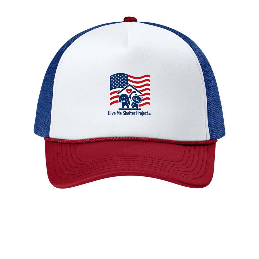 GMSP Americana Hat, a White/ Rich Red/ True Royal Printed Foam Trucker Hat