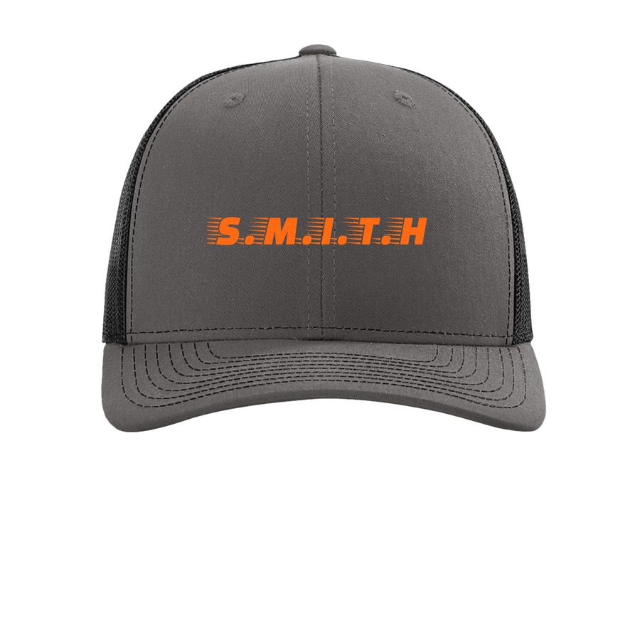 S.M.I.T.H, a Charcoal/ Black Printed Snapback Trucker Cap
