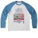 Greater Boston: Subway Raglan, a Azure Blue/ Bright White Allmade Eco Triblend Colorblock Raglan Long Sleeve Tee