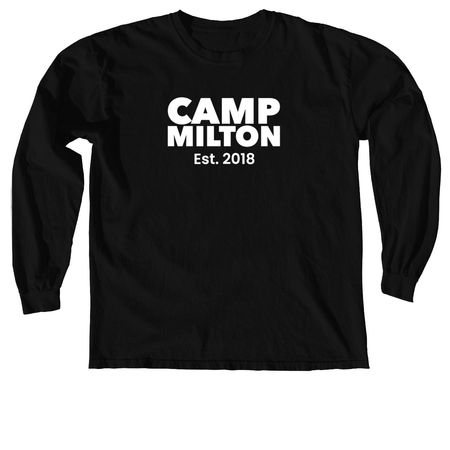 Camp Milton Est. 2018, a Black Comfort Colors Long Sleeve Tee