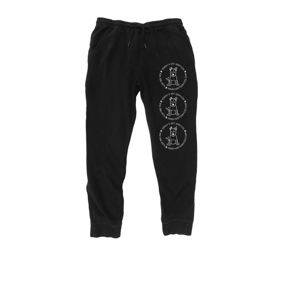 Comfy Bottoms White Print (1/2), a Black Midweight Fleece Joggers