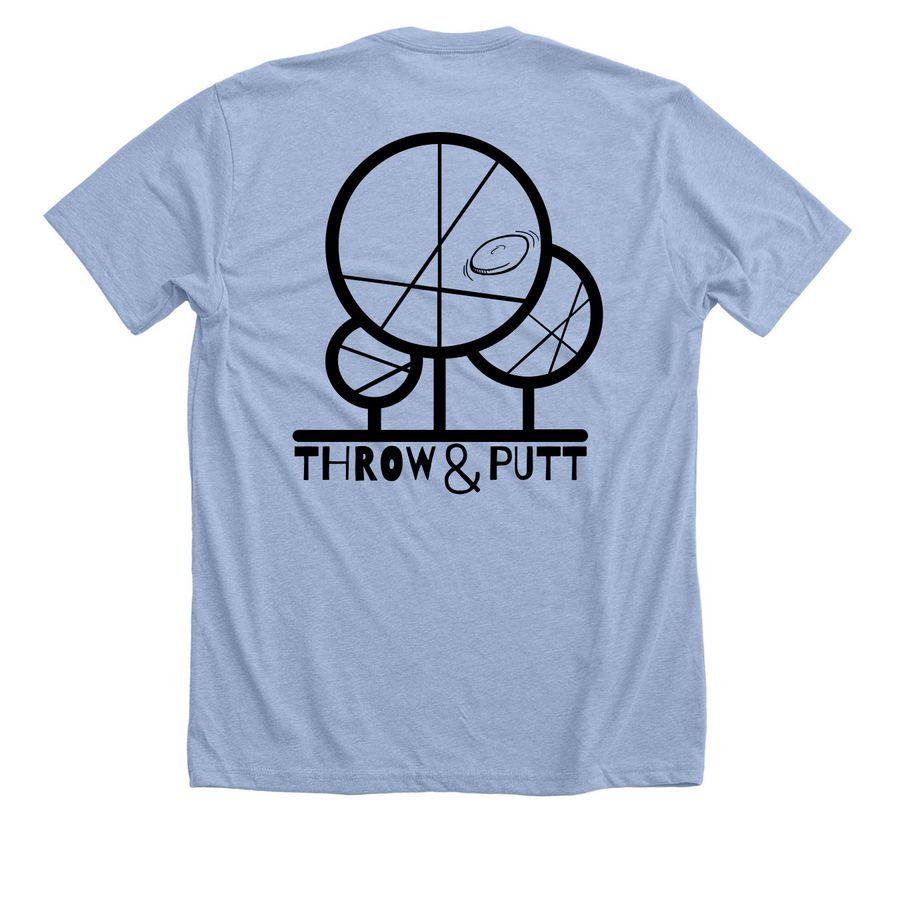 Throw and Putt, a Heather Baby Blue Premium Unisex Tee (back-view)