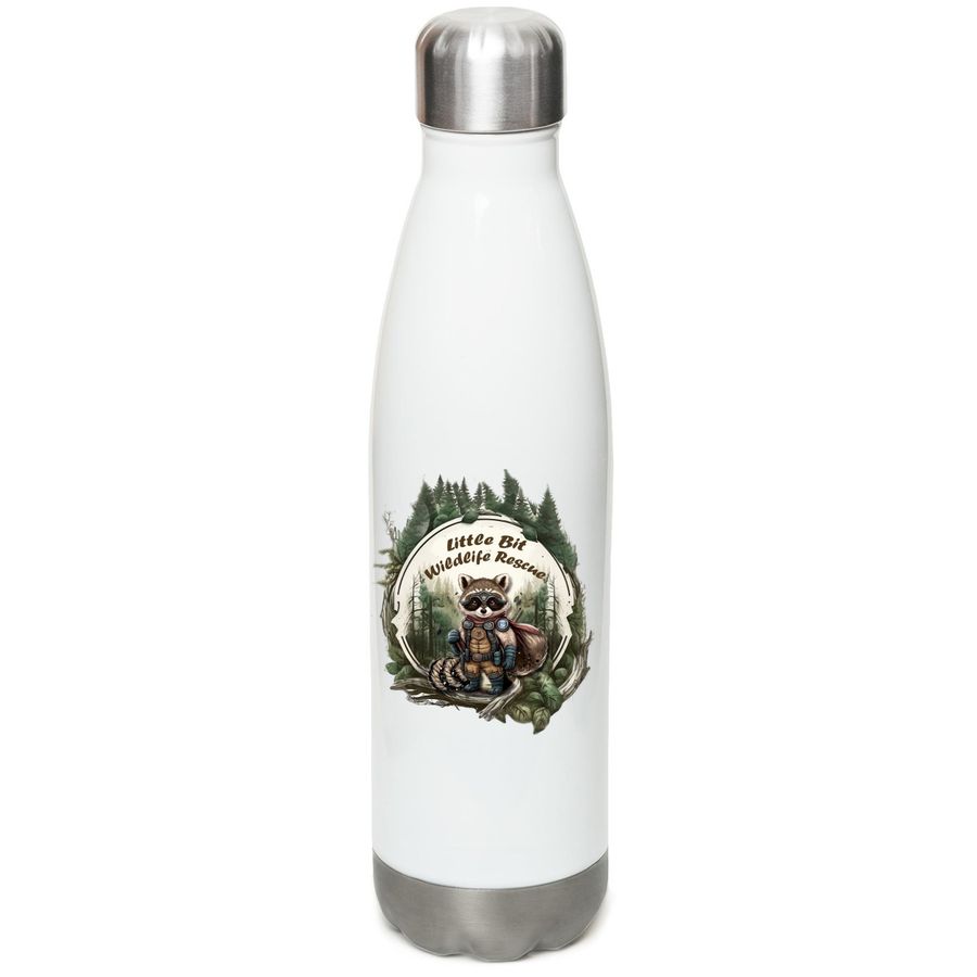 Little Bit Rescue | Raccoon Hero Bottle, a White Stainless Steel Water Bottle