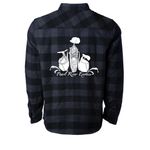PRE Merchandise, a Charcoal Heather/ Black Unisex Flannel Shirt (back-view)