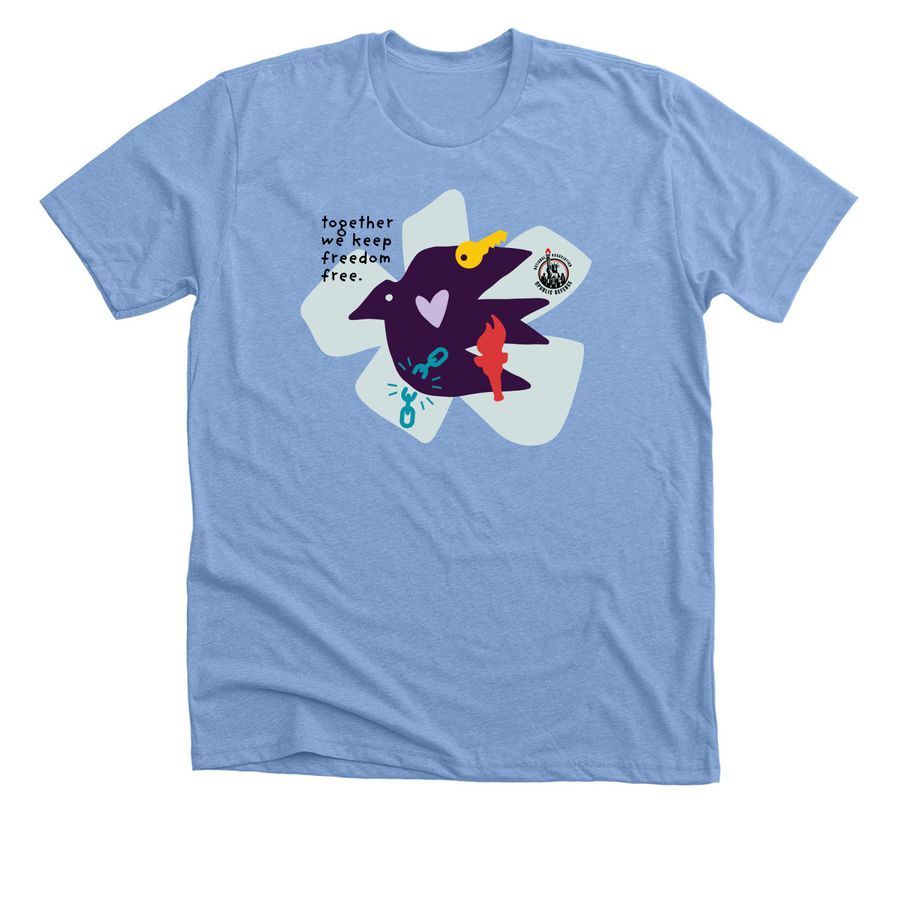 Together We Keep Freedom Free, a Heather Carolina Blue Premium Unisex Tee