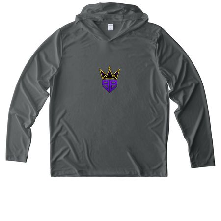 99ELITE LAUNCH ACTIVEWEAR, a Dark Smoke Grey UV Performance Long Sleeve Hoodie