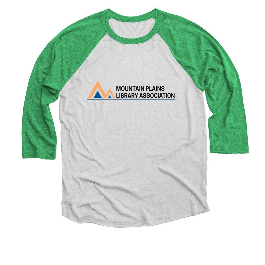 MPLA Logo 3/4 Sleeve Baseball Tee, a Envy and Heather White 3/4 Sleeve Baseball Tee