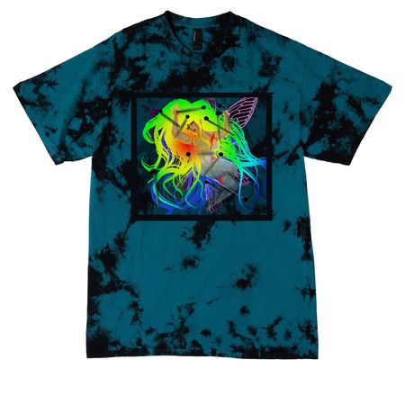 Pinned Pride, a Black/ Teal Crystal Tie Dye Tee