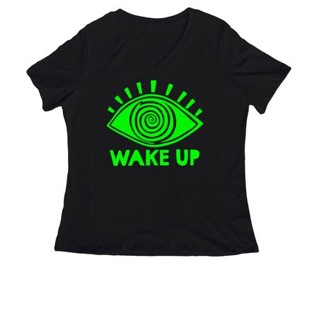 WAKE UP!!, a Black Women's Relaxed V-Neck Tee