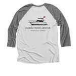 HDC BASIC TEE, a Premium Heather and Heather White 3/4 Sleeve Baseball Tee (back-view)