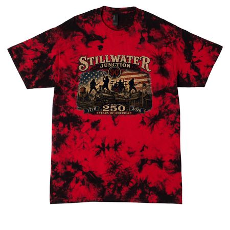 250 Years 4th of July, a Black/ Red Crystal Tie Dye Tee