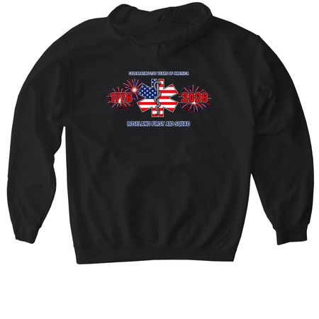 America's 250th with Fireworks, a Black Gildan Softstyle Pullover Hoodie (back-view)