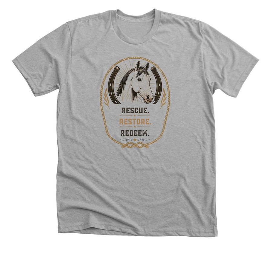 Rescue. Restore. Redeem., a Athletic Heather Premium Unisex Tee