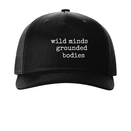 Wild and Grounded, a Black Printed Five-Panel Trucker Cap