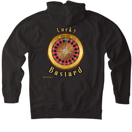 The Lucky Bastard, a Black Heavyweight Pullover Hoodie (back-view)